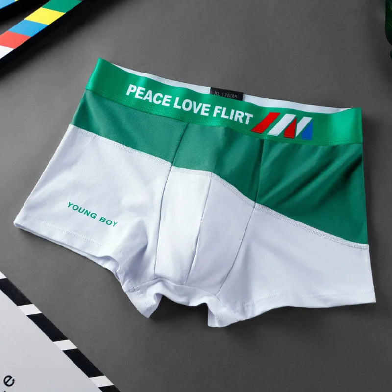 Men’s Cotton Letter Pattern Breathable Boxer Trunks - Peace Love Flirt Edition (Pack of 6)