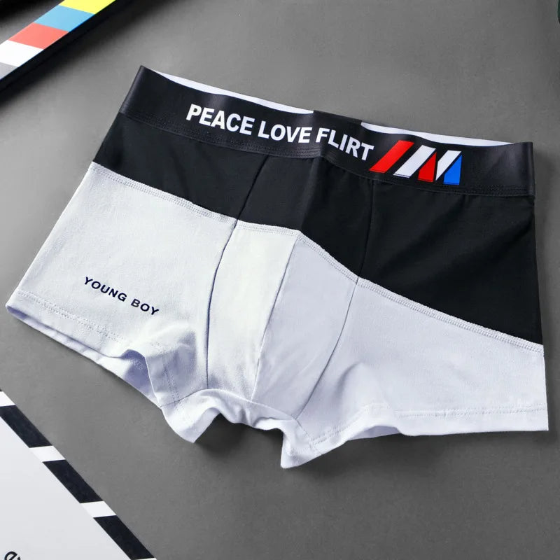 Men’s Cotton Letter Pattern Breathable Boxer Trunks - Peace Love Flirt Edition (Pack of 6)